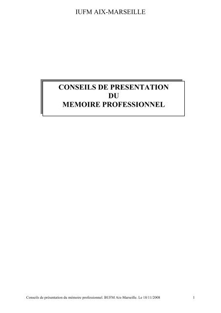 conseils de presentation du memoire professionnel - Aix Marseille ...