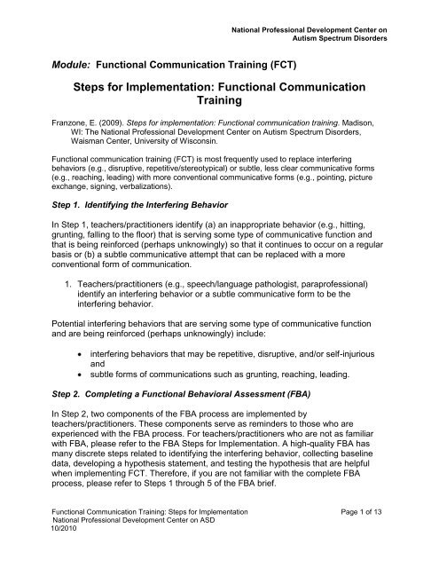 Steps for Implementation: Functional Communication Training