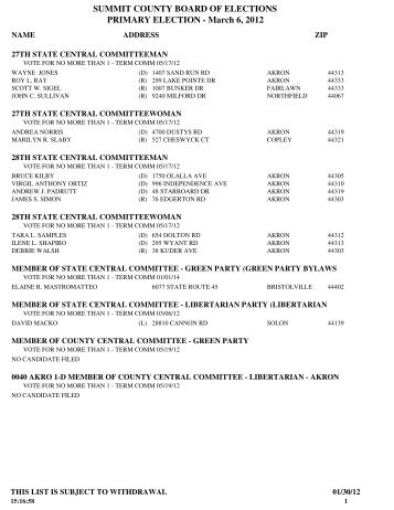 Central Committee - Summit County Board of Elections