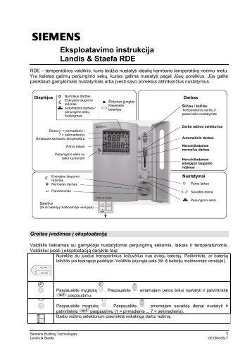 Eksploatavimo instrukcija Landis & Staefa RDE - Siemens