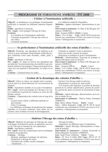 Programme des prochaines formations ANERCEA + Bulletin de ...