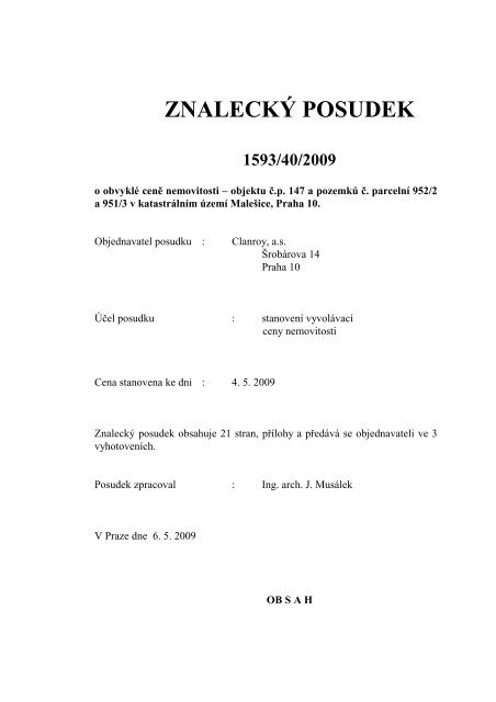 znalecký posudek 1593/40/2009 - e-aukce