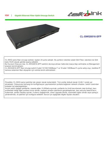 Telkolink | CL-SWG0816-SFP Gbit Fiber Omurga Switch Kurulum ...