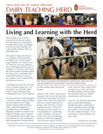 Dairy Teaching Herd Newsletter - University of Wisconsin School of ...
