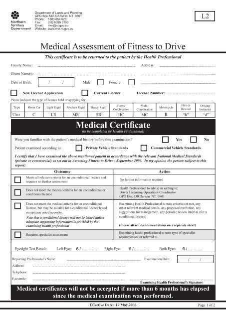L2 Form Medical Assessment Of Fitness To Drive Indd Department Of L2 Form Medical Assessment Of Fitness To Drive Indd Department Of