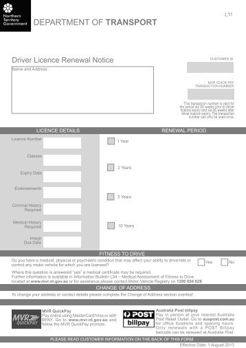 Driver Licence Renewal Notice - Department of Transport