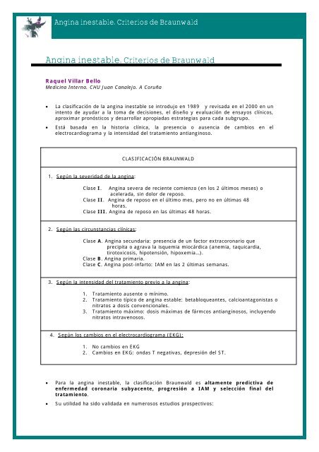 Angina inestable. Criterios de Braunwald