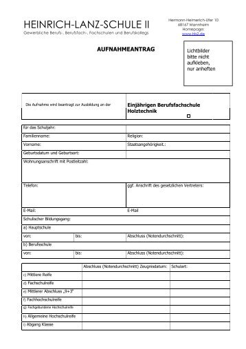 Aufnahmeantrag - Holztechnik neu 01.03.11 - Heinrich-Lanz-Schule II