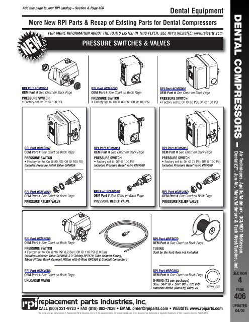 Dental compressors - Replacement Parts Industries