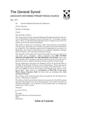 The General Synod - Associate Reformed Presbyterian Church