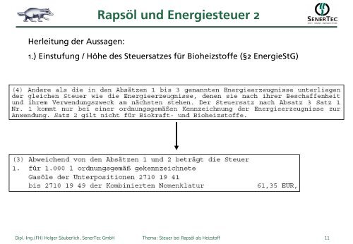 Rapsöl und Energiesteuer 2