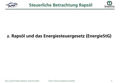 Rapsöl und Energiesteuer 2