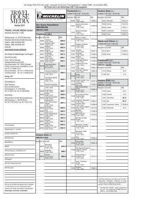 TRAVEL HOUSE MEDIA Gmbh Herbst 2011