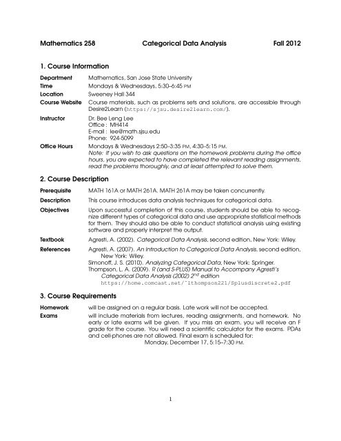 Mathematics 258 Categorical Data Analysis Fall 2012 1. Course ...