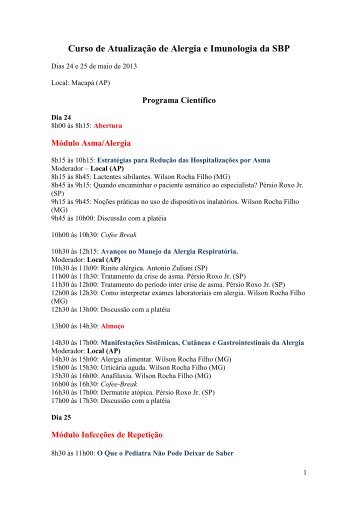 Curso Itinerante de Alergia e Imunologia da SBP