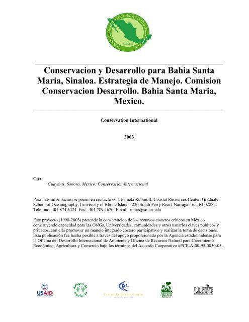 Conservacion y Desarrollo para Bahia Santa Maria, Sinaloa ...
