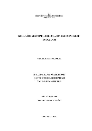 kolanjiokarsinomalÄ± olgularda endosonografi bulgularÄ± - SÃ¼leyman ...