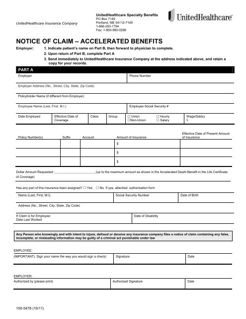 UHC Accelerated Death Benefits Claim Form - AGC Health Plans NW