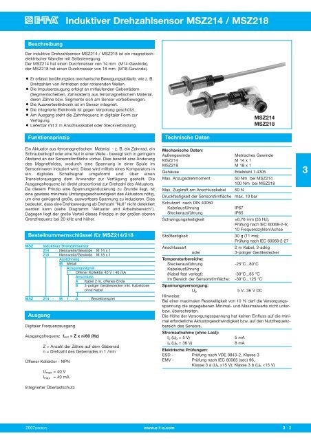 Induktiver Drehzahlsensor MSZ214 / MSZ218 3 - FlowVision GmbH