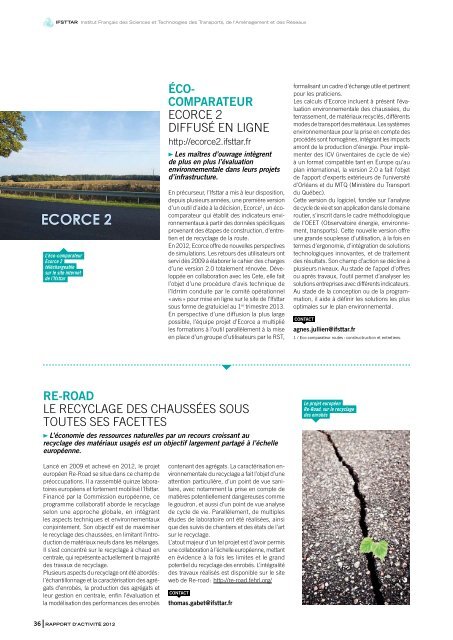 TÃ©lÃ©charger le rapport d'activitÃ© 2012 - Ifsttar