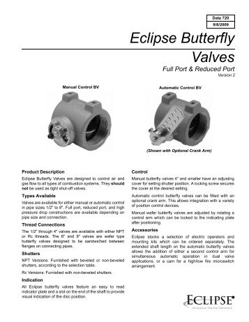 Tech Sheet for Eclipse Butterfly Valves Full Port & Reduced Port