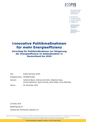 Innovative Politikmaßnahmen für mehr Energieeffizienz - Ecofys