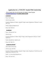 Application for a TSM DTC PhD studentship - Imperial College London