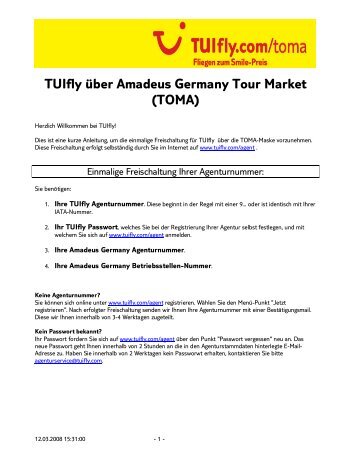 Tuifly über Amadeus Germany Tour Market (TOMA)