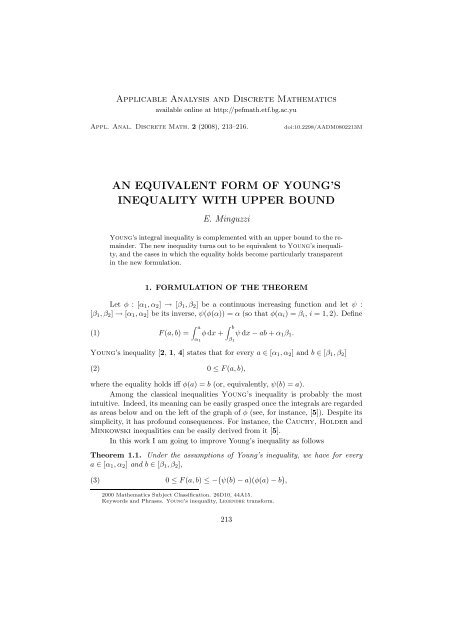 an equivalent form of young's inequality with upper bound - doiSerbia