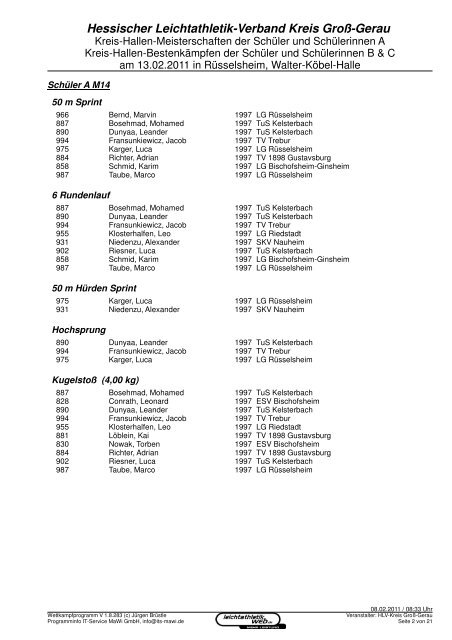 Teilnehmerliste 2011 - Leichtathletikweb.de