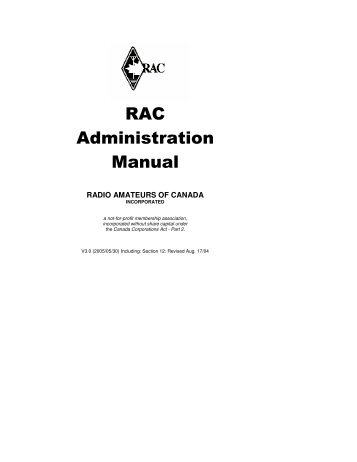 Administration Manual, RAC - Radio Amateurs of Canada