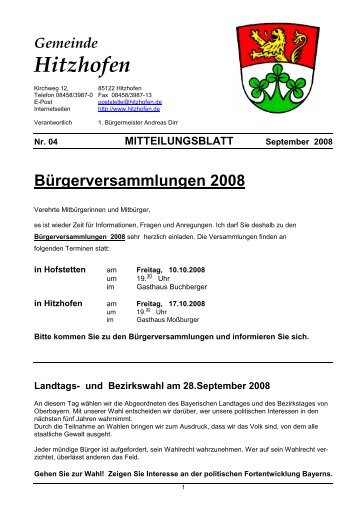 Landtags- und Bezirkswahl am 28.September 2008 - Hitzhofen