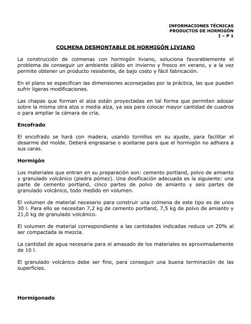 COLMENA DESMONTABLE DE HORMIGÓN LIVIANO La ... - ICPA