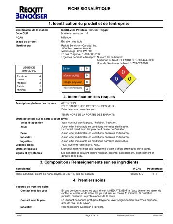 FICHE SIGNALÉTIQUE 1. Identification du ... - Reckitt Benckiser