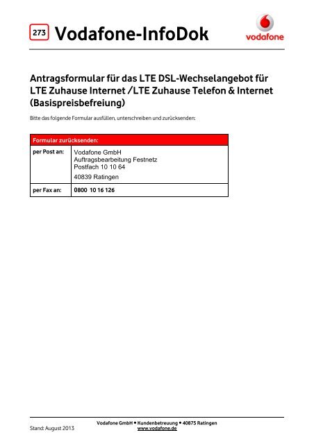 Infodok 273 Antragsformular Fur Das Lte Dsl Vodafone