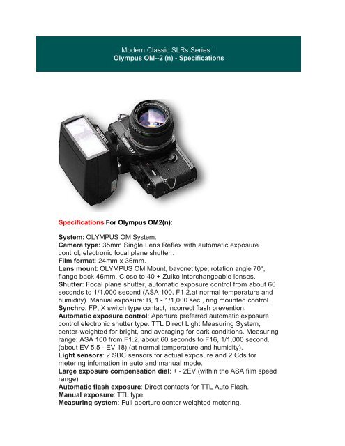 Modern Classic SLRs Series : Olympus OM--2 (n) - Specifications ...