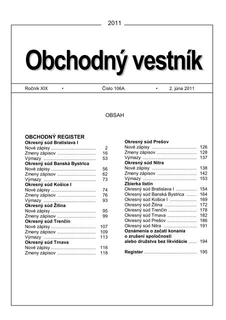 OBSAH OBCHODNÃ REGISTER