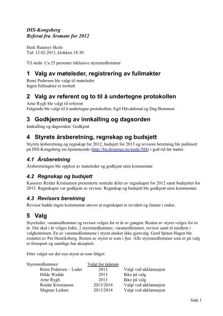 Referat Kongsberg - DIS-Norge
