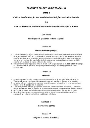 CONTRATO COLECTIVO DE TRABALHO entre a CNIS ... - Fne