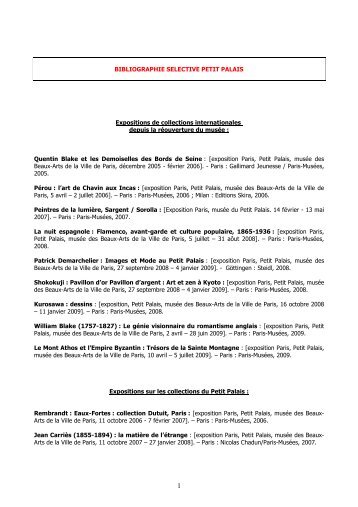 Bibliographie sÃ©lective sur le Petit Palais - Le Petit Palais - Ville de ...