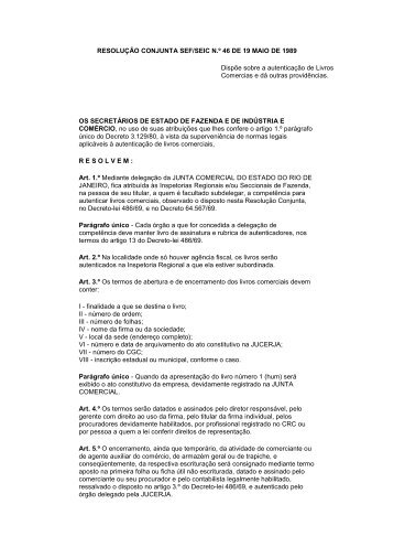 RESOLUÃÃO CONJUNTA SEF/SEIC N.Âº 46 DE 19 MAIO ... - Jucerja