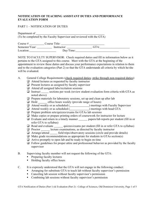 GTA Duties and Evaluation Form - College of Sciences - Old ...