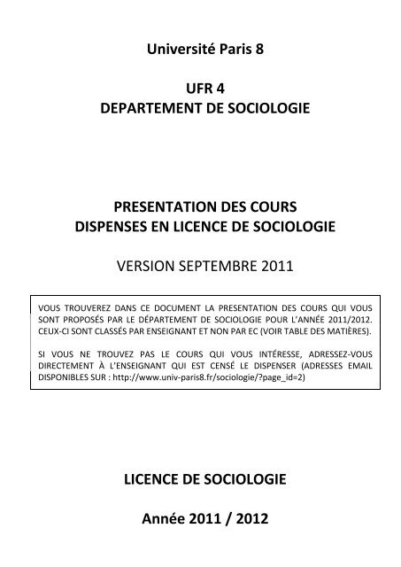 presentation des cours dispenses en licence de ... - Université Paris 8