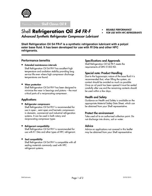 Shell Refrigeration Oil S4 FR-F - Alterijus | Marine lubricating oils
