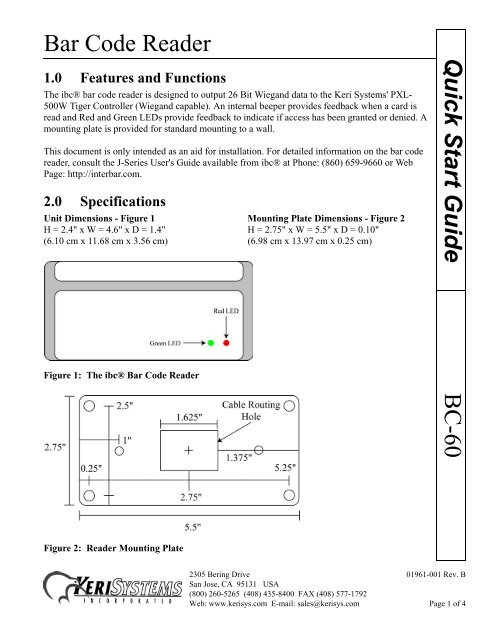 Bar Code Reader BC-60 Quick S tart Guide - Keri Systems