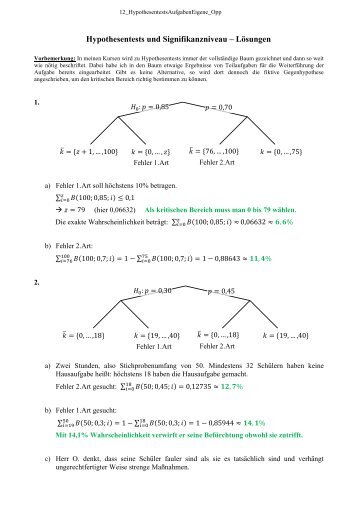 Hypothesentests und Signifikanzniveau â LÃ¶sungen - Mathe-oli.de