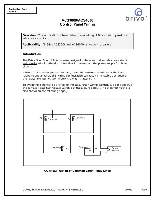 ACS3000/ACS4000 Control Panel Wiring - Brivo Systems