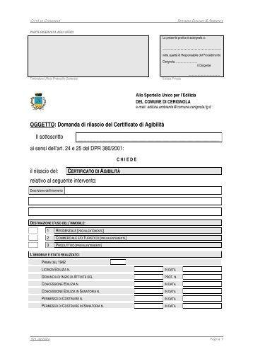 OGGETTO: Domanda di rilascio del Certificato di ... - CittÃ  di Cerignola