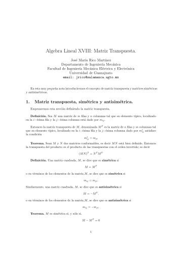 Algebra Lineal XVIII: Matriz Transpuesta.