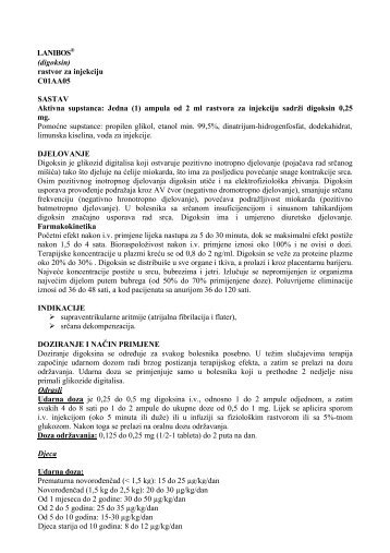LANIBOSÂ® (digoksin) rastvor za injekciju C01AA05 ... - Bosnalijek dd